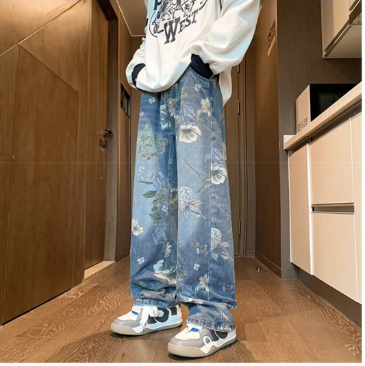 Floral Cropped 90s Denim - Vintage Blue