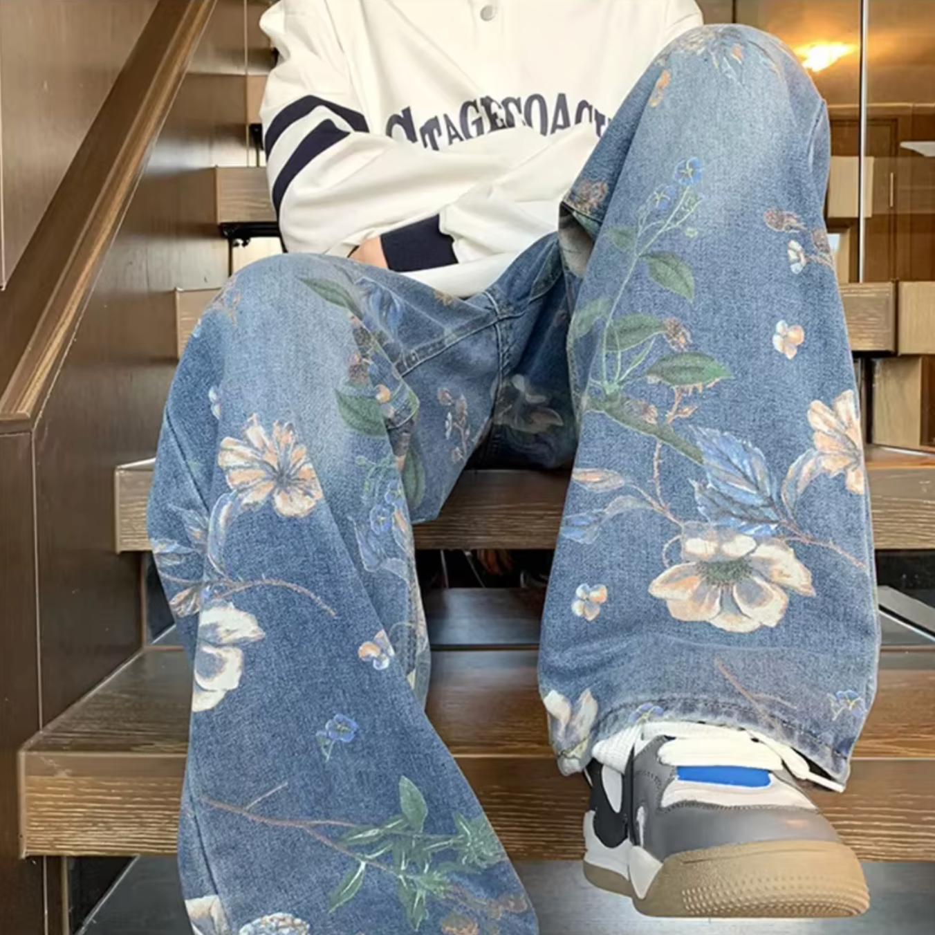 Floral Cropped 90s Denim - Vintage Blue