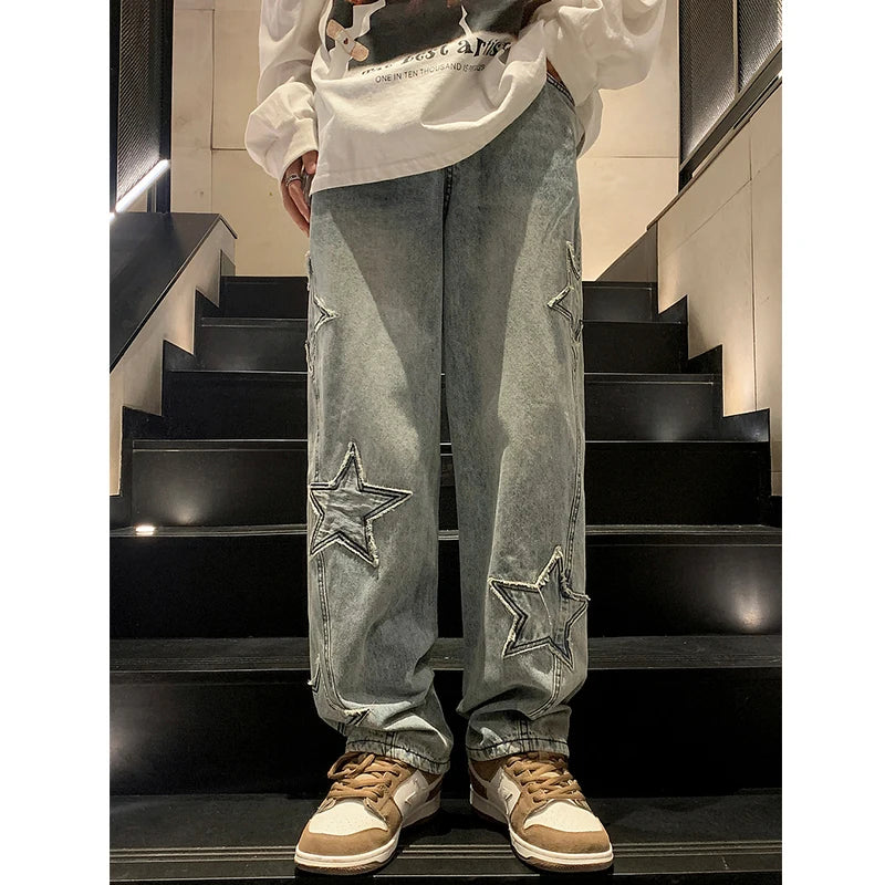 Star Embroidered Wide-Leg Denim