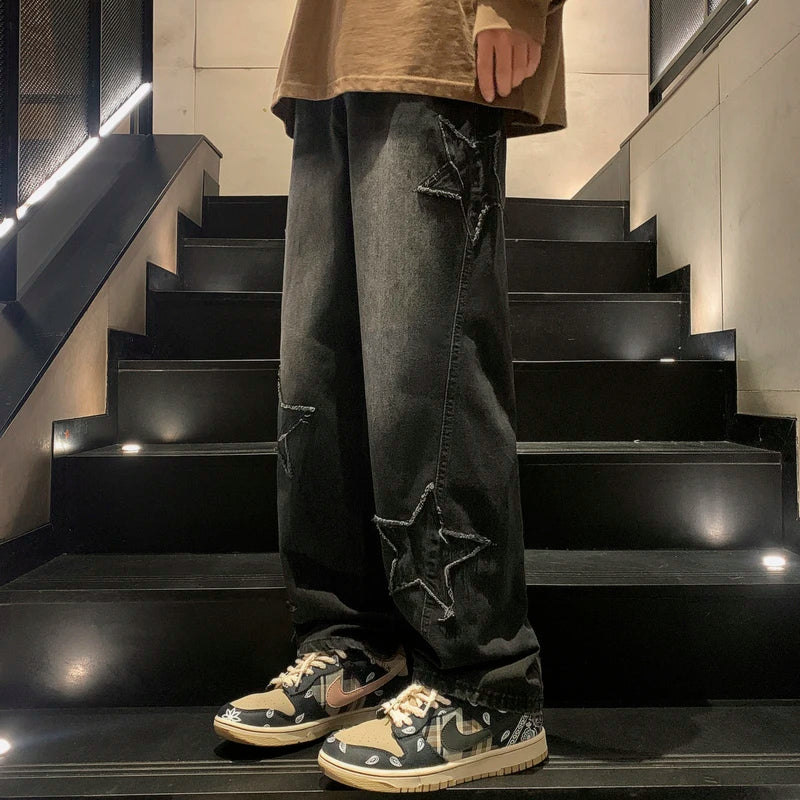 Star Embroidered Wide-Leg Denim